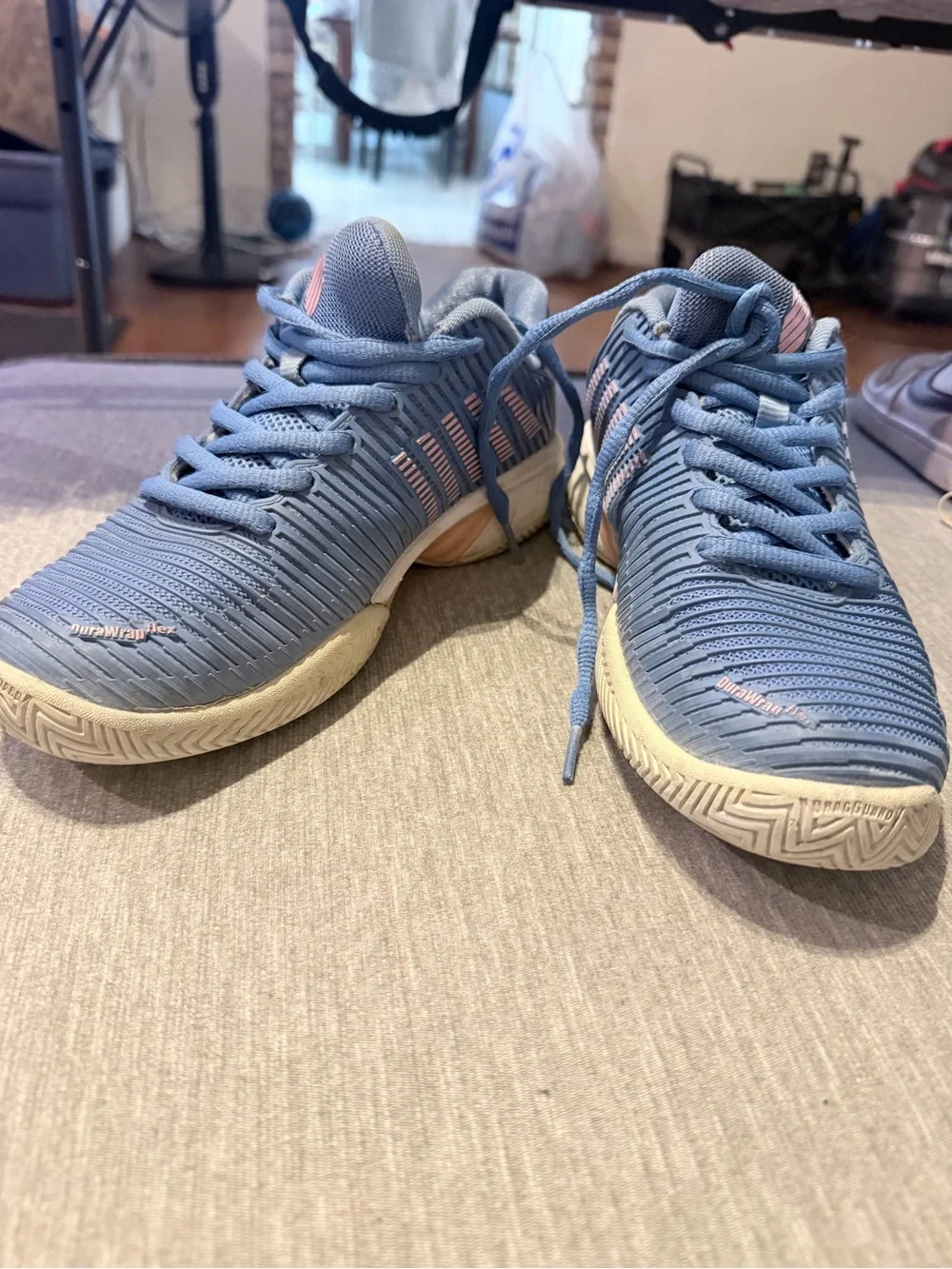 K-Swiss Light Blue Lace-Up Tennis Sneakers with Pink Accents